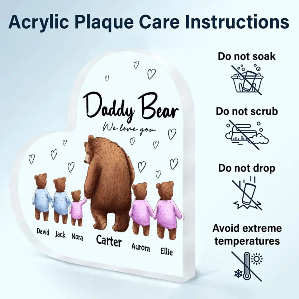 Daddy Bear - Personalized Custom Heart-shaped Acrylic Plaque - Father's Day Gift For Dad