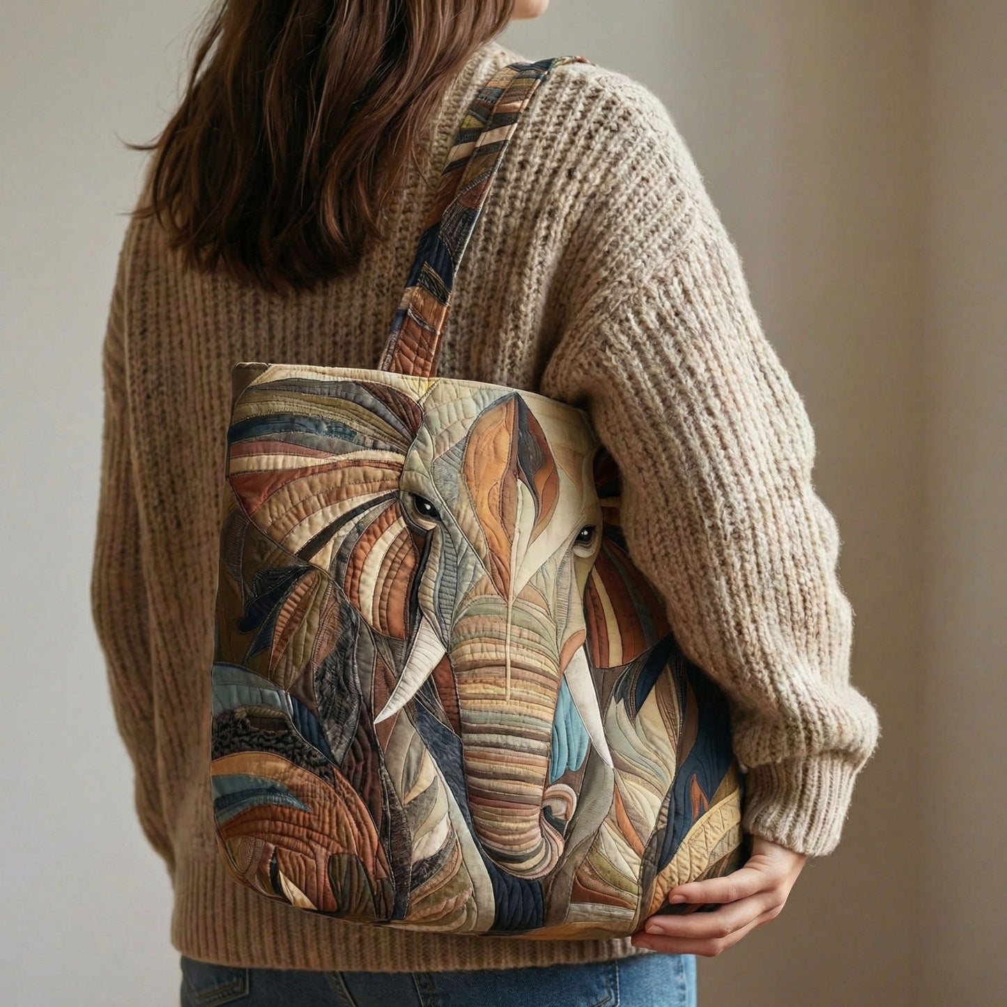 Elephant Quilted Zipper Tote Bag SN0DK011