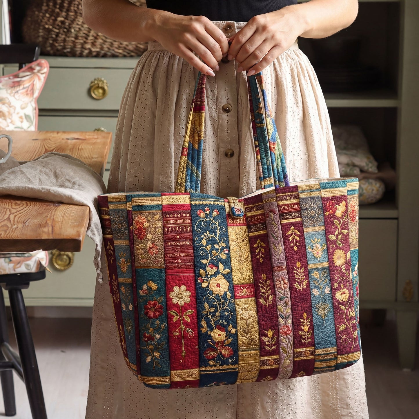Vintage Library Quilted Classic Tote Bag SN0NT032