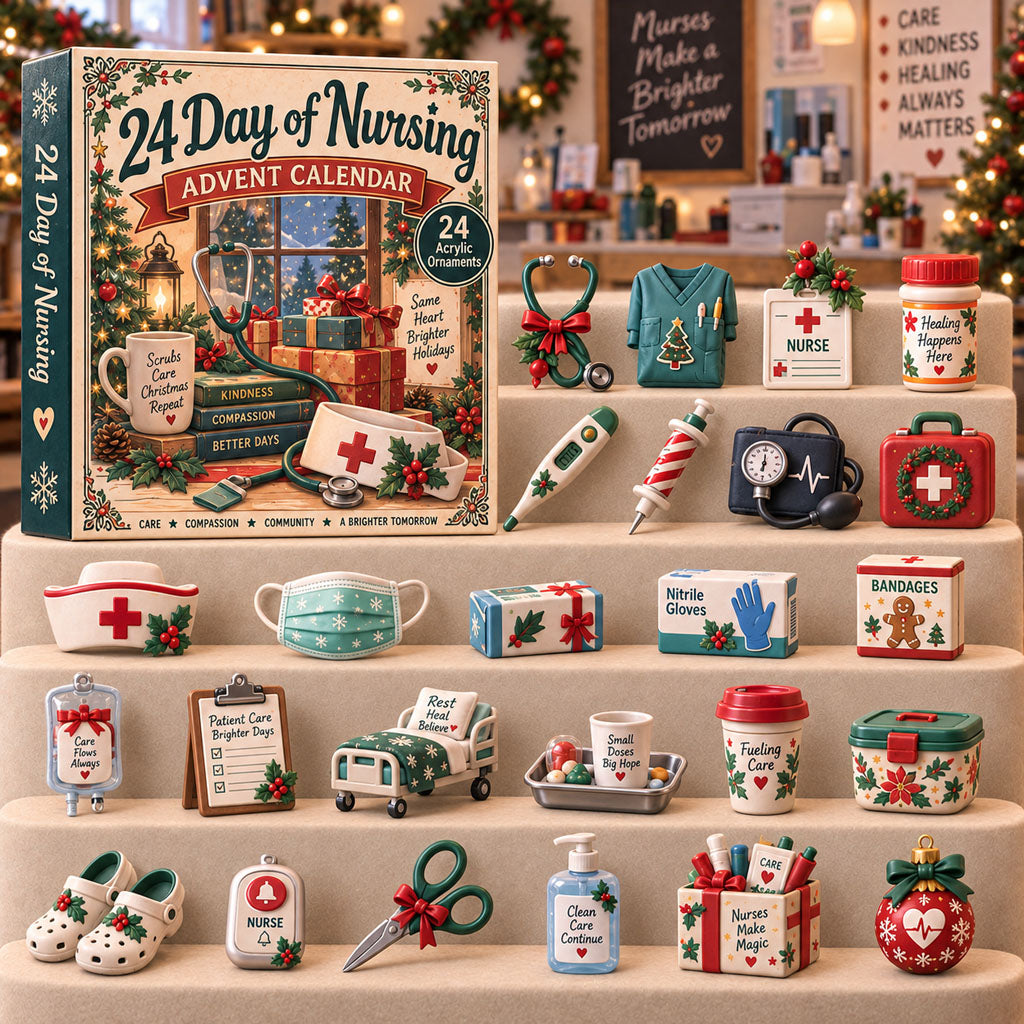 CHRISTMAS KICKOFF 40% OFF - 24 Day Of Nursing Advent Calendar 2026 - 24-Day Festive Countdown, Acrylic Charms Blind Box - Gift For Family, Friends AC0TH305