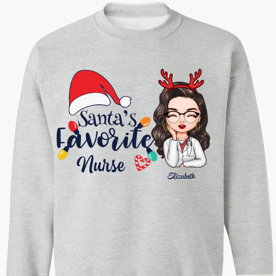 Personalized Hoodie - Gift For Nurse - Santa's Favorite Nurse