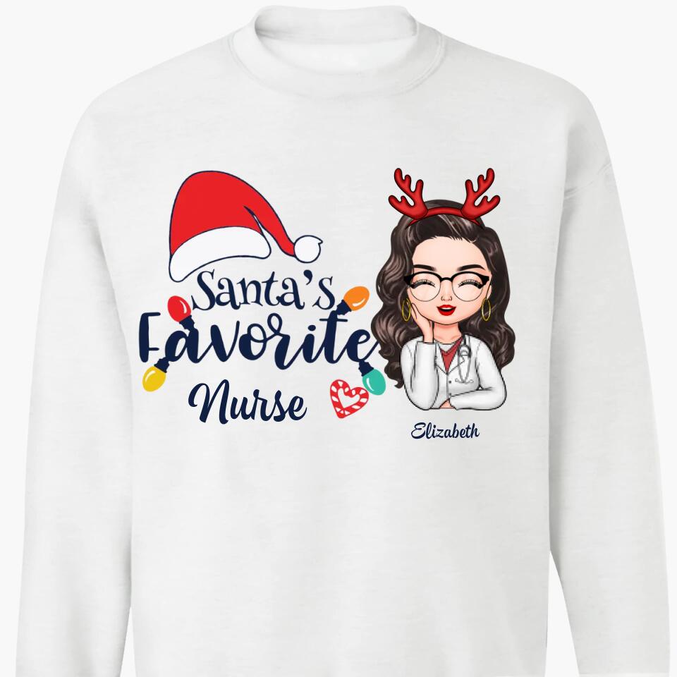 Personalized Hoodie - Gift For Nurse - Santa's Favorite Nurse