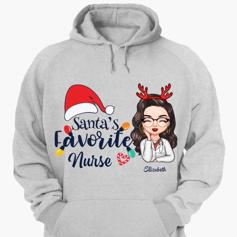 Personalized Hoodie - Gift For Nurse - Santa's Favorite Nurse