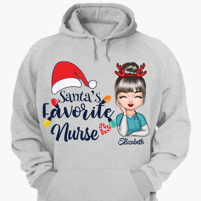 Personalized Hoodie - Gift For Nurse - Santa's Favorite Nurse