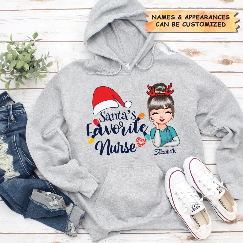 Personalized Hoodie - Gift For Nurse - Santa's Favorite Nurse