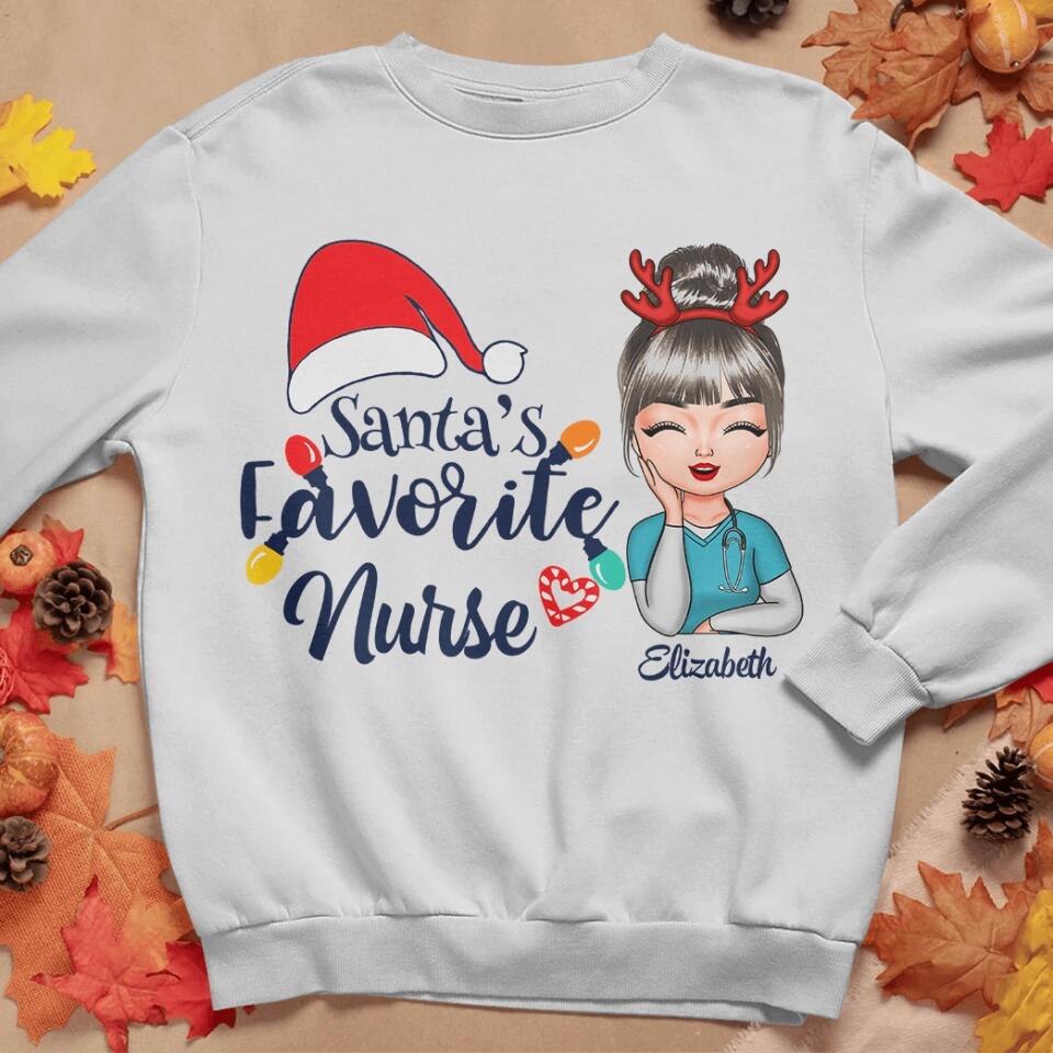 Personalized Hoodie - Gift For Nurse - Santa's Favorite Nurse