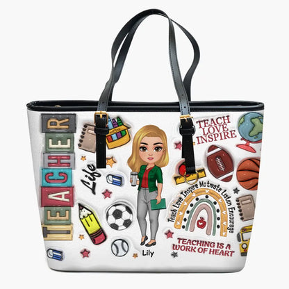 Teach Love Inspire Teacher New Version - Personalized Custom Leather Bucket Bag - Teacher's Day, Appreciation Gift For Teacher