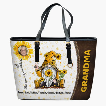 You Are My Sunshine - Personalized Leather Bucket Bag - Gift For Grandma, Mom
