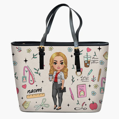 Teacher Stuff - Personalized Custom Leather Bucket Bag - Teacher's Day, Appreciation Gift For Teacher