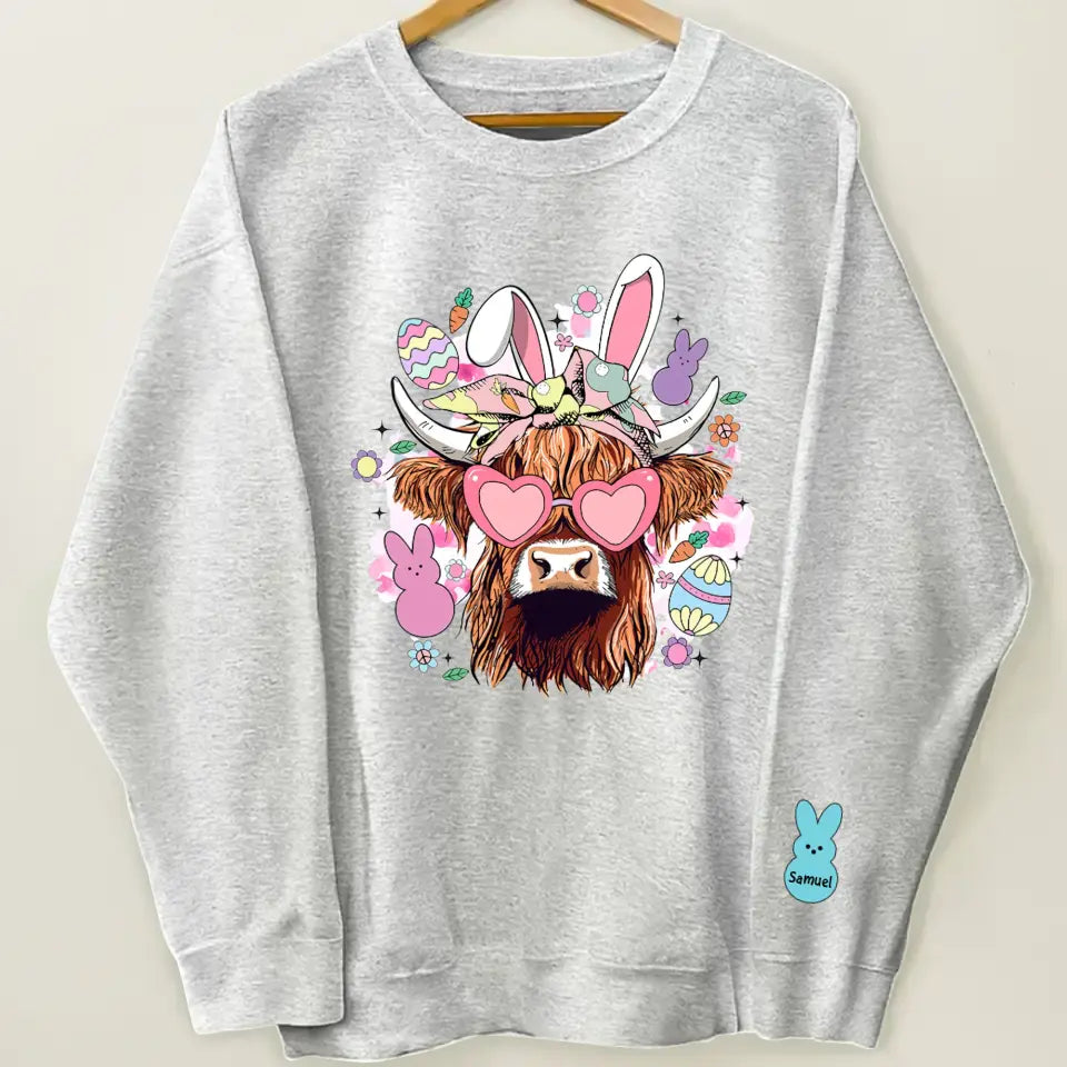 Easter's Day Highland Cow - Personalized Custom Sweatshirt - Easter's Day Gift For Grandma, Mom, Family Members