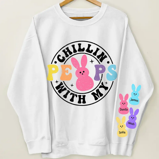 Chilling With My Peeps - Personalized Custom Sweatshirt - Mother's Day, Easter Day Gift For Grandma, Mom, Family Members