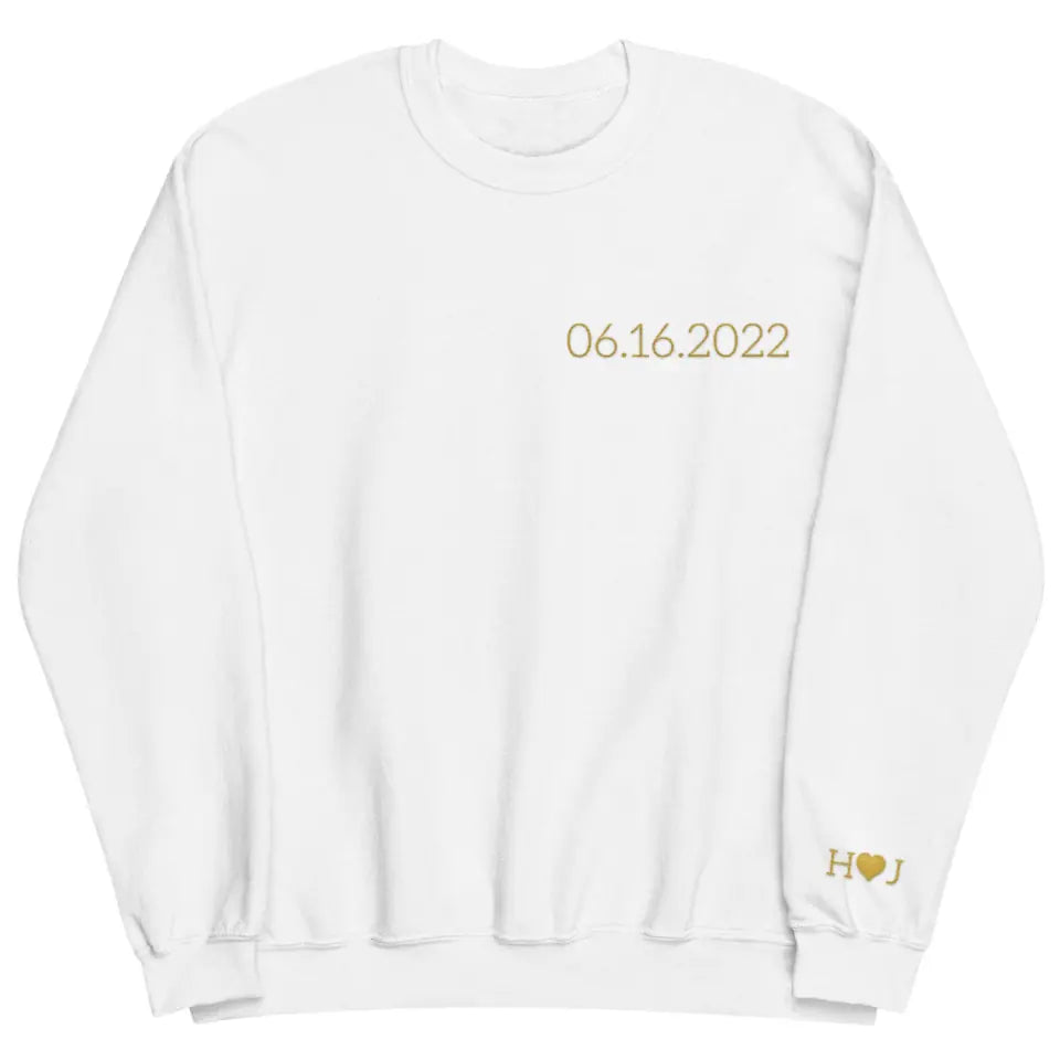 Initial Of Us On Sleeve - Personalized Custom Embroidered Sweatshirt - Gift For Couple, Wife, Husband, Boyfriend, Girlfriend