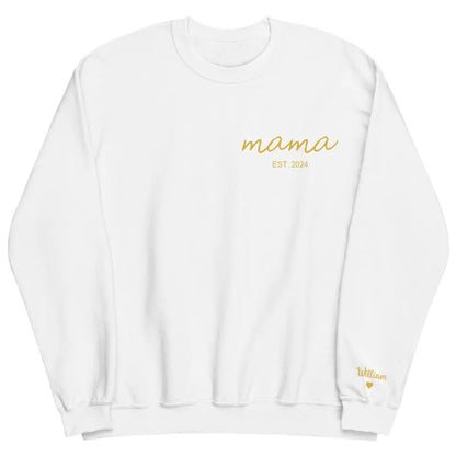 Mama Est Year Kids On Sleeve - Personalized Custom Embroidered Sweatshirt - Gift For Mom, Family Members