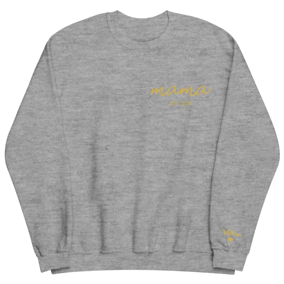 Mama Est Year Kids On Sleeve - Personalized Custom Embroidered Sweatshirt - Gift For Mom, Family Members