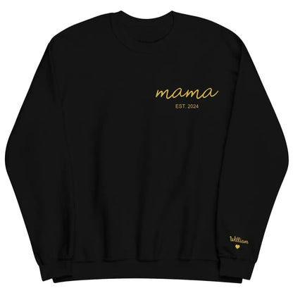 Mama Est Year Kids On Sleeve - Personalized Custom Embroidered Sweatshirt - Gift For Mom, Family Members