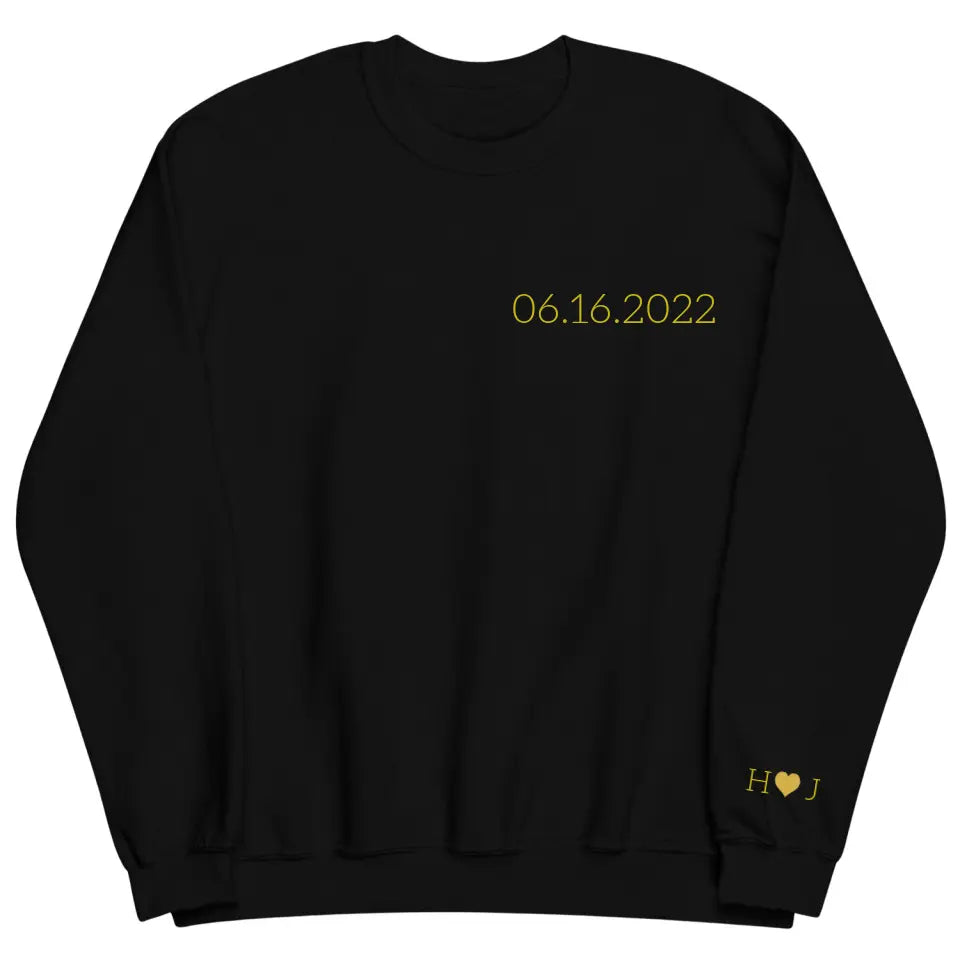 Initial Of Us On Sleeve - Personalized Custom Embroidered Sweatshirt - Gift For Couple, Wife, Husband, Boyfriend, Girlfriend
