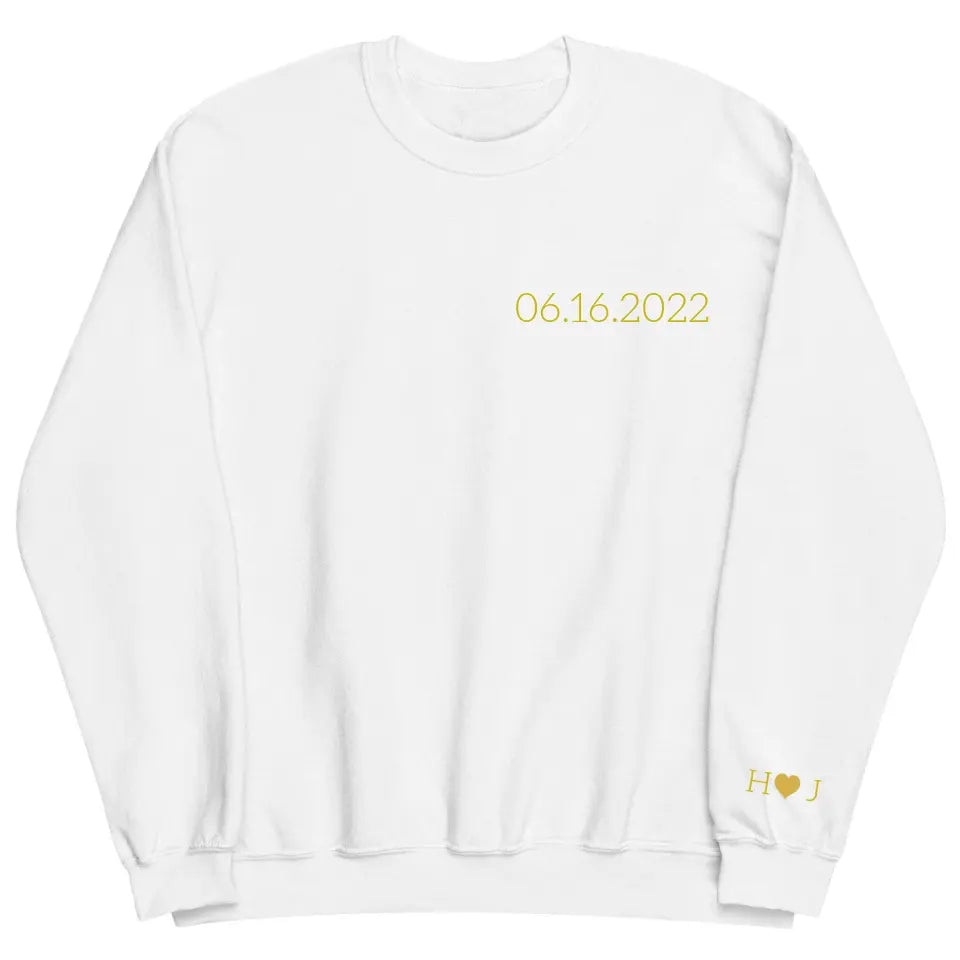 Initial Of Us On Sleeve - Personalized Custom Embroidered Sweatshirt - Gift For Couple, Wife, Husband, Boyfriend, Girlfriend