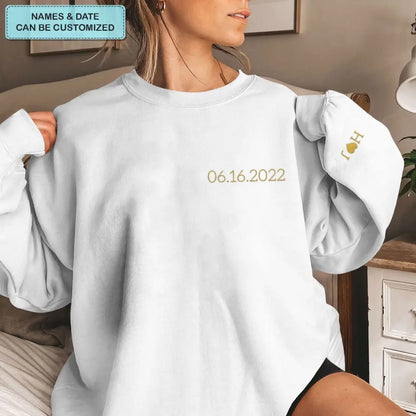 Initial Of Us On Sleeve - Personalized Custom Embroidered Sweatshirt - Gift For Couple, Wife, Husband, Boyfriend, Girlfriend