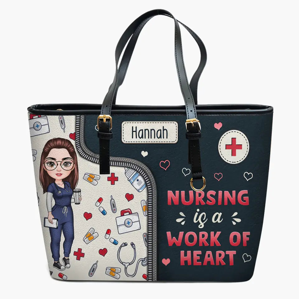 Nursing Is A Work Of Heart - Personalized Custom Leather Bucket Bag - Nurse's Day, Appreciation Gift For Nurse