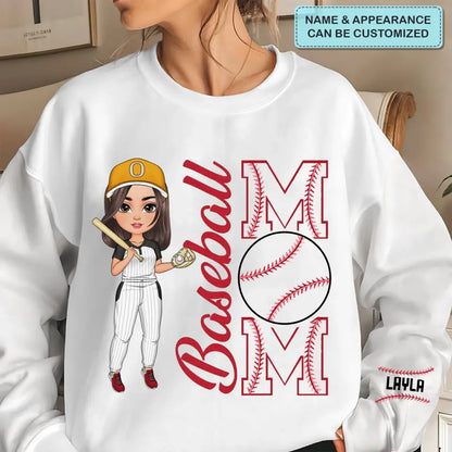 Baseball Mom - Personalized Custom Sweatshirt With Sleeves Imprint - Mother's Day, Gift For Mom