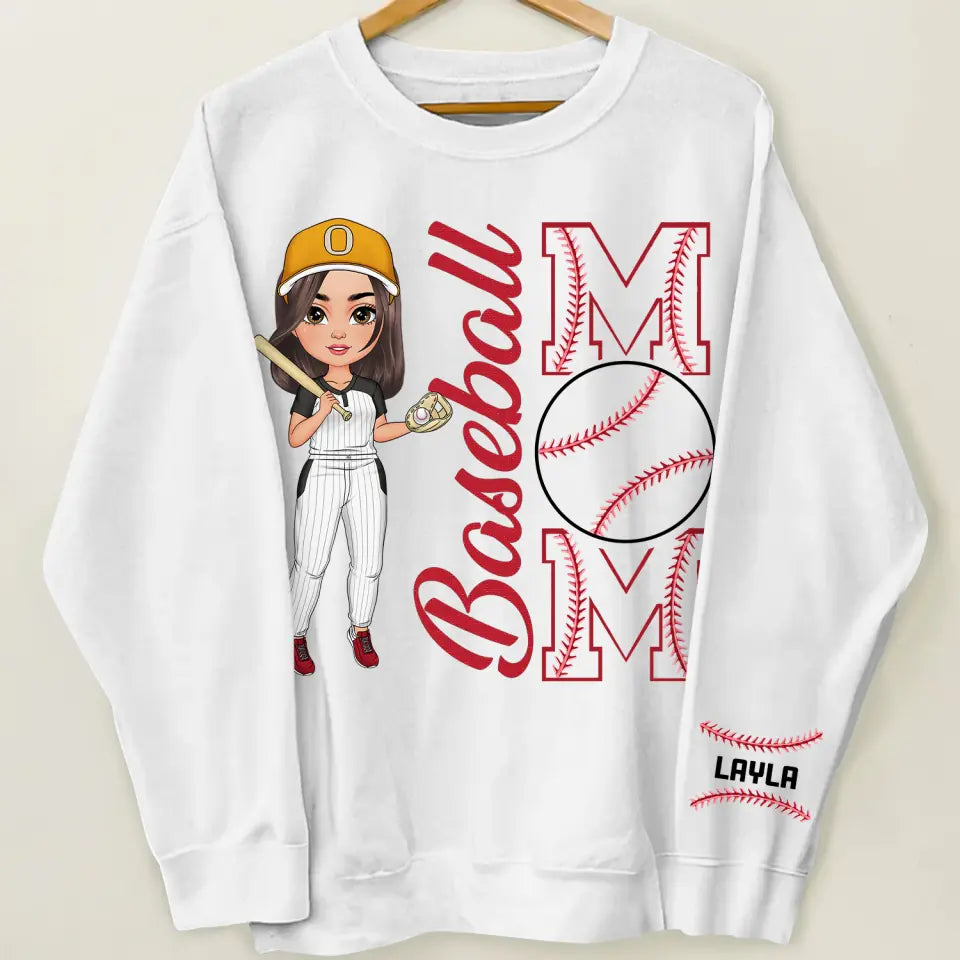 Baseball Mom - Personalized Custom Sweatshirt With Sleeves Imprint - Mother's Day, Gift For Mom