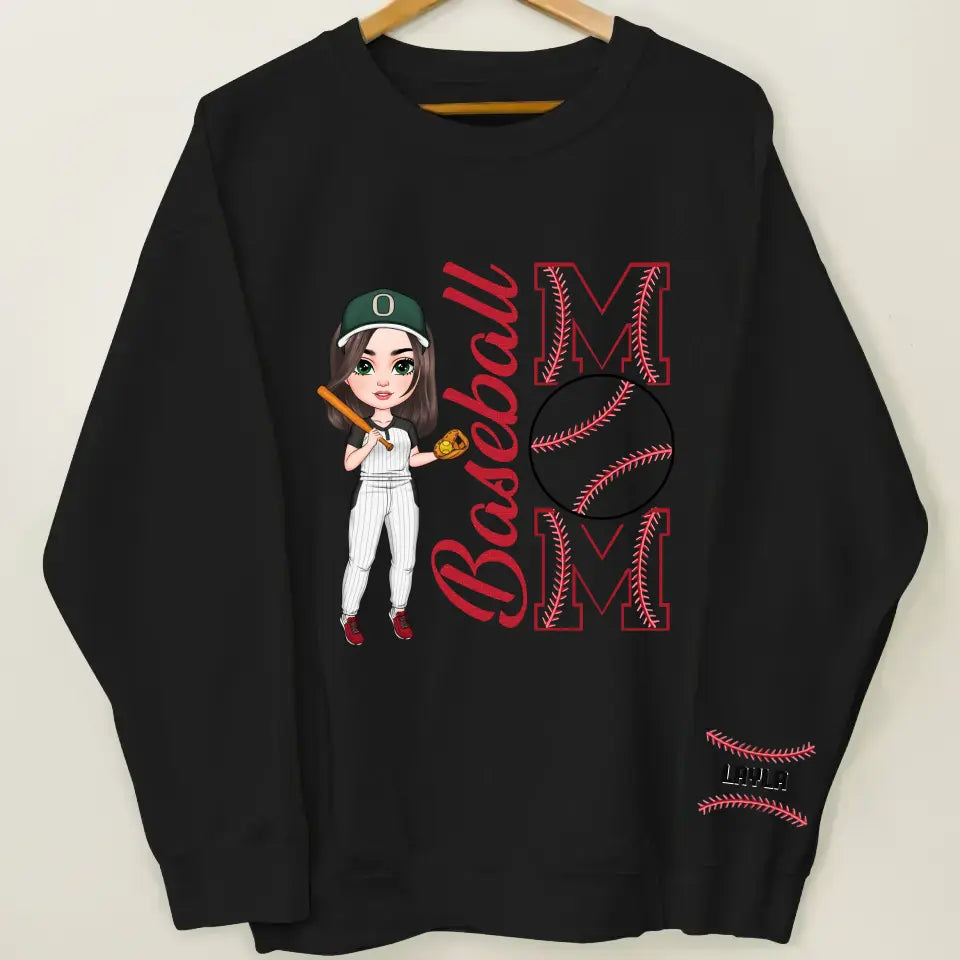 Baseball Mom - Personalized Custom Sweatshirt With Sleeves Imprint - Mother's Day, Gift For Mom