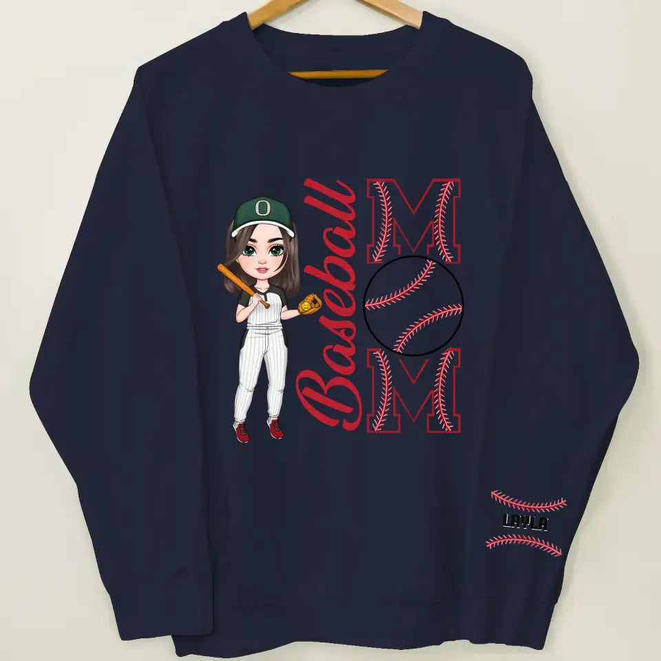 Baseball Mom - Personalized Custom Sweatshirt With Sleeves Imprint - Mother's Day, Gift For Mom