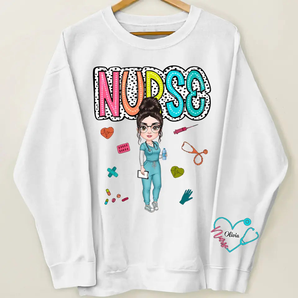 Nurse Life Dalmatian Dots - Personalized Custom Sweatshirt - Nurse's Day, Appreciation Gift For Nurse