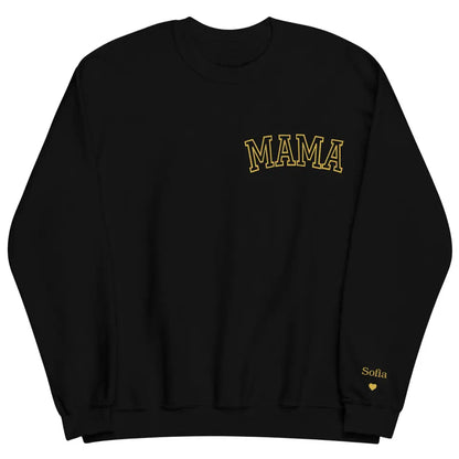 Mama And Kid's Name On Sleeve - Personalized Custom Embroidered Sweatshirt - Gift For Mom, Family Members