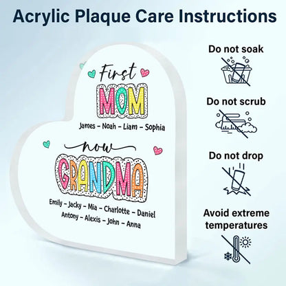 First Mom Now Grandma - Personalized Custom Heart-shaped Acrylic Plaque - Mother's Day Gift For Grandma, Mom