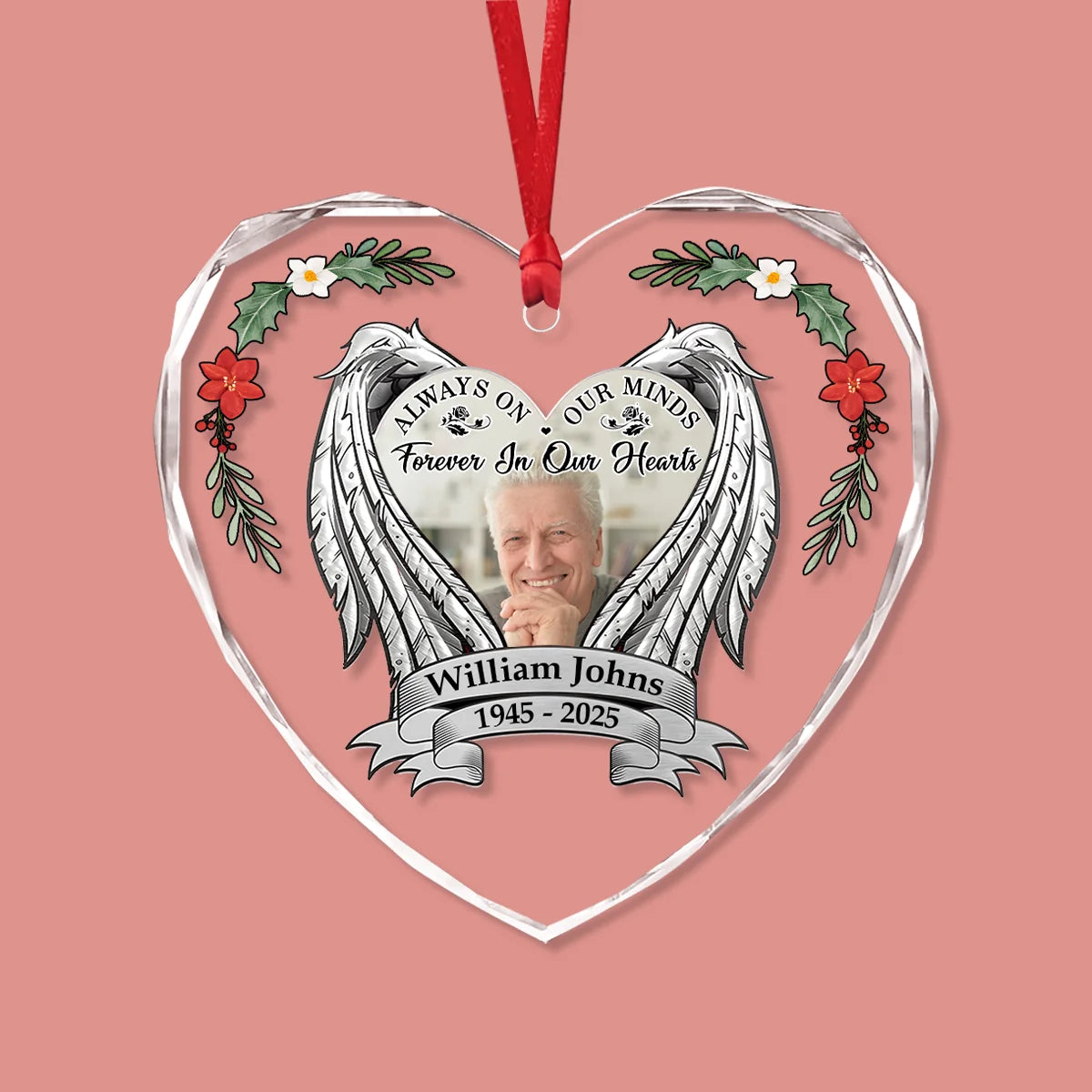Guardian Wings - Heart Glass Memorial Ornament - Christmas Gift For Family Members