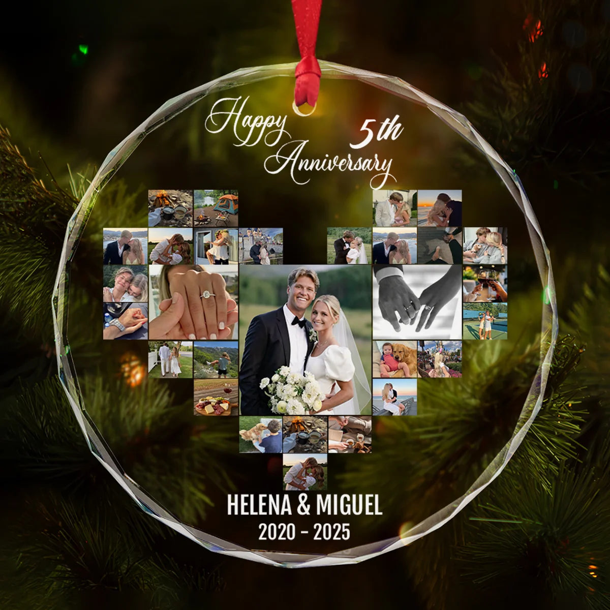 Happy Anniversary - Circle Glass Ornament - Christmas Gift For Couples, Newlyweds, Wife, Husband