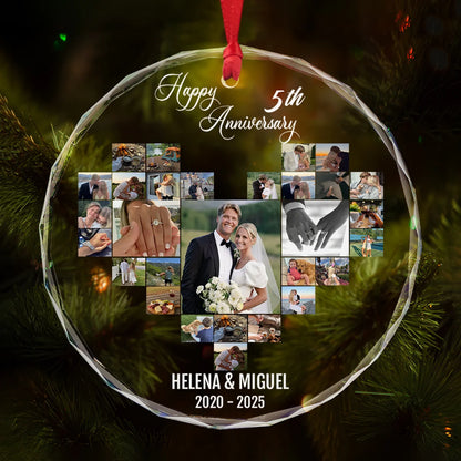 Happy Anniversary - Circle Glass Ornament - Christmas Gift For Couples, Newlyweds, Wife, Husband