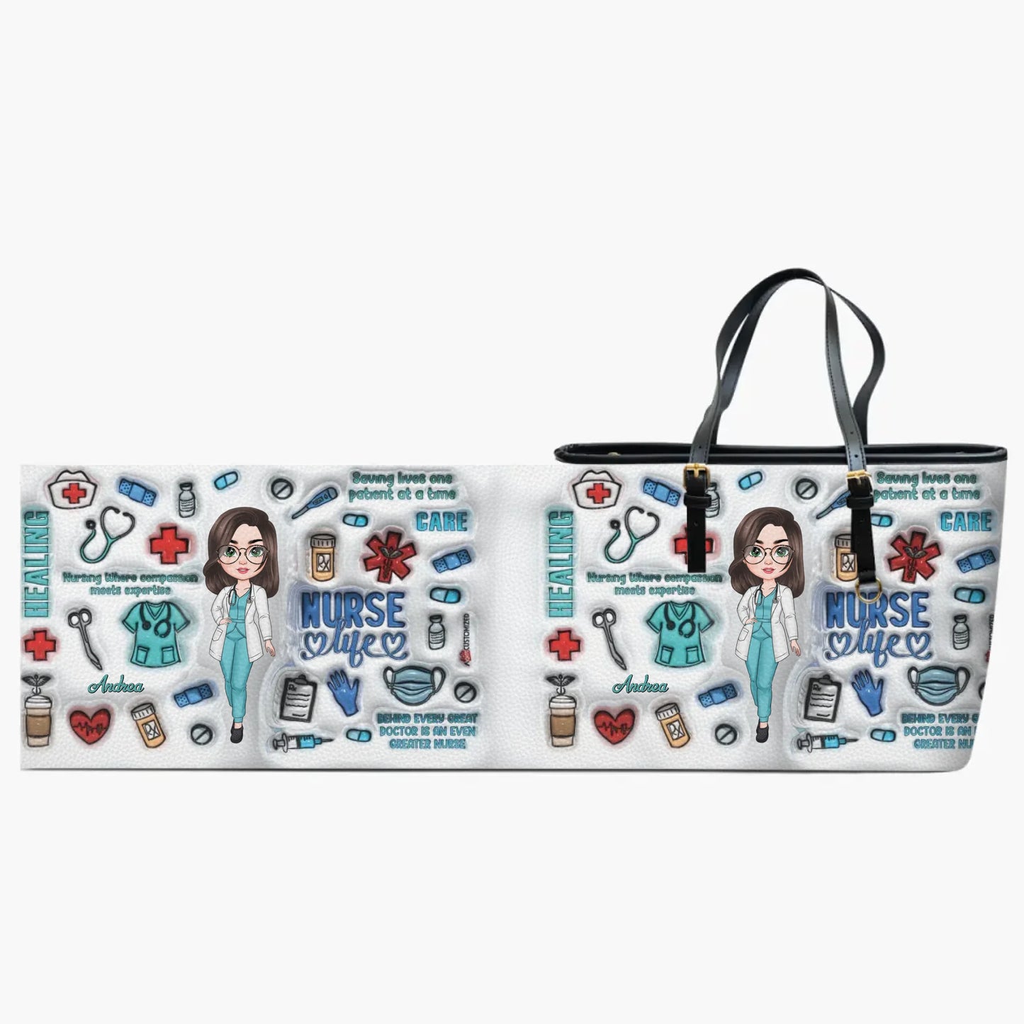 Love Nurse Life - Personalized Custom Leather Bucket Bag - Nurse's Day, Appreciation Gift For Nurse