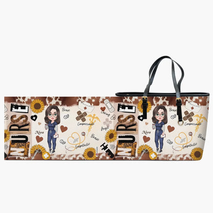 Brown Leopard Nurse - Personalized Custom Leather Bucket Bag - Nurse's Day, Appreciation Gift For Nurse