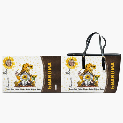 You Are My Sunshine - Personalized Leather Bucket Bag - Gift For Grandma, Mom