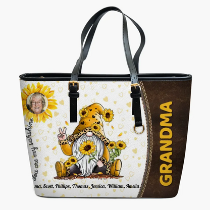 You Are My Sunshine - Personalized Leather Bucket Bag - Gift For Grandma, Mom