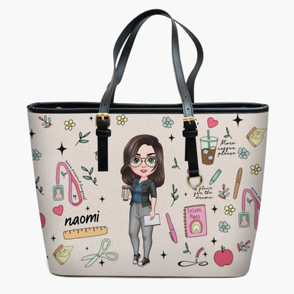 Teacher Stuff - Personalized Custom Leather Bucket Bag - Teacher's Day, Appreciation Gift For Teacher
