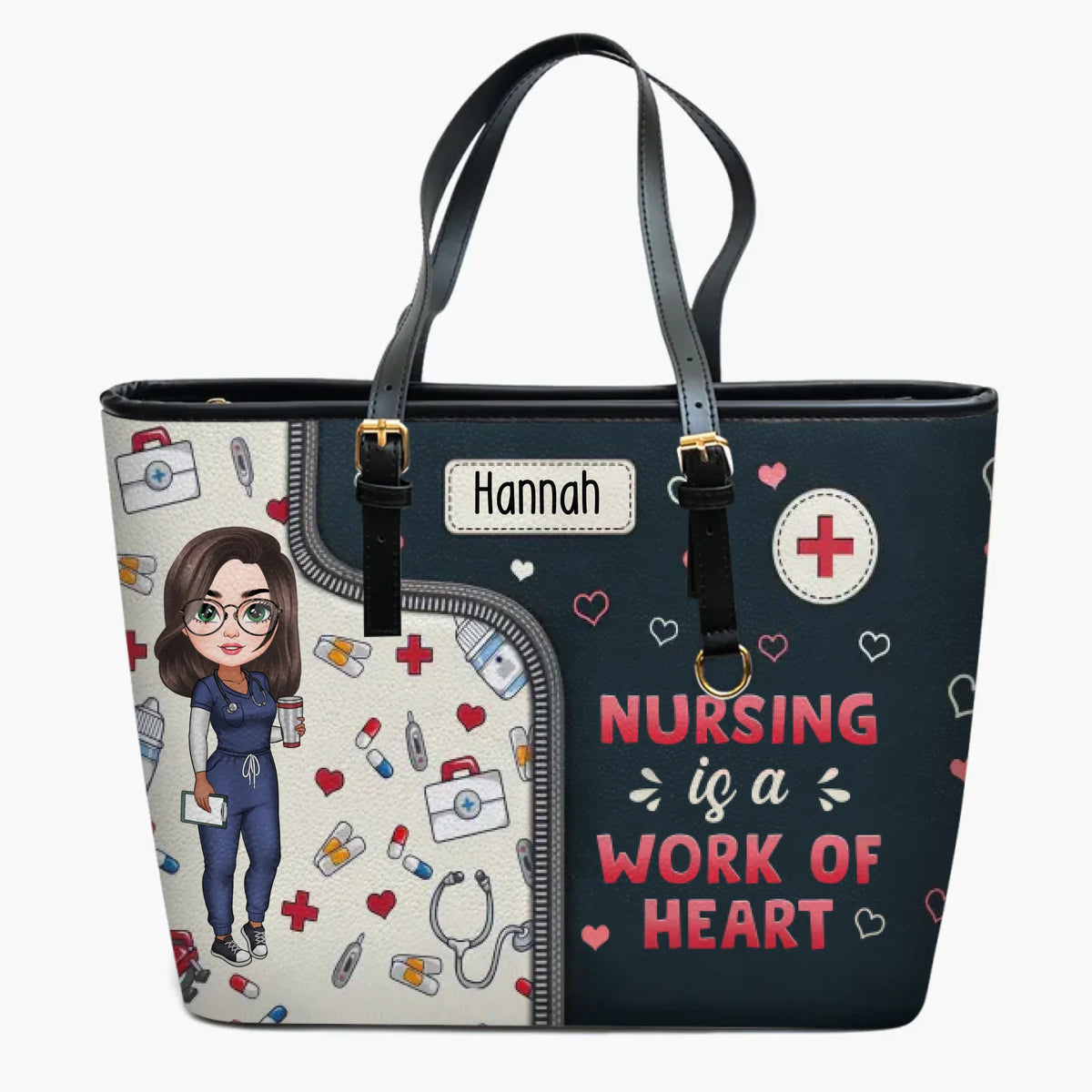 Nursing Is A Work Of Heart - Personalized Custom Leather Bucket Bag - Nurse's Day, Appreciation Gift For Nurse