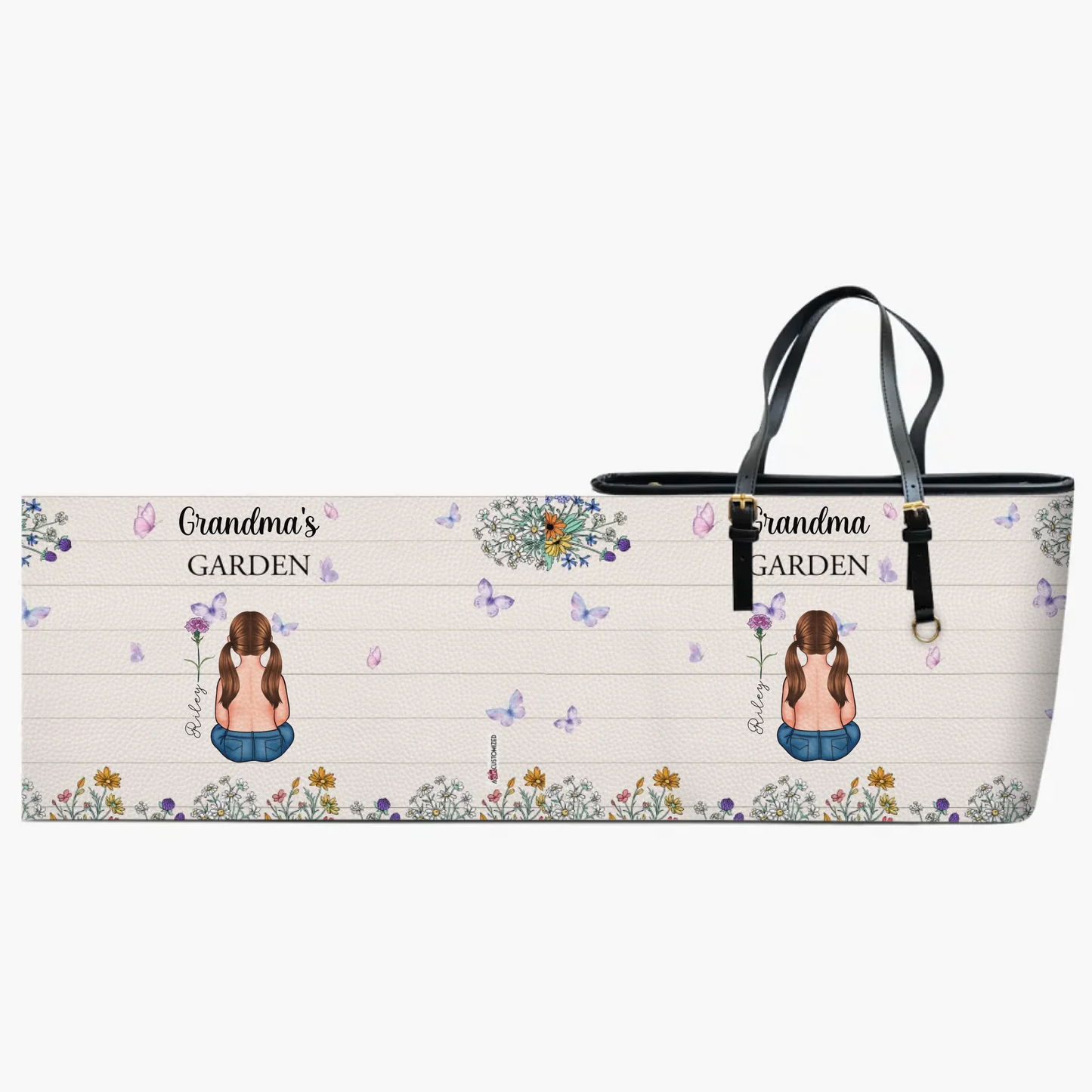 Grandma's Garden - Personalized Leather Bucket Bag - Gift For Grandma, Mom
