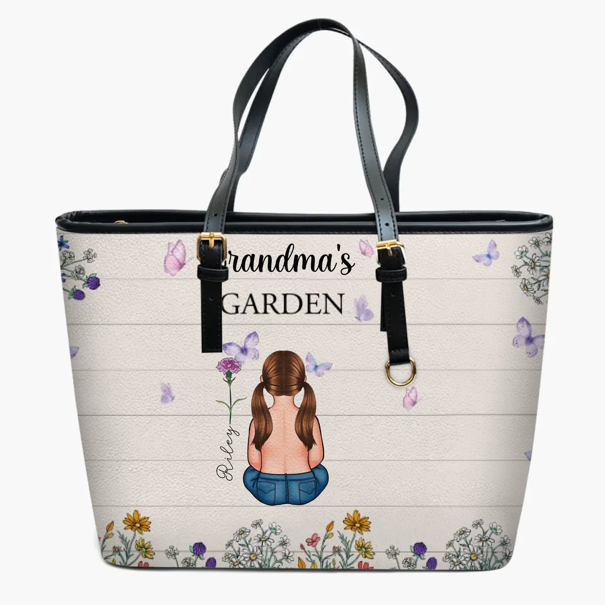Grandma's Garden - Personalized Leather Bucket Bag - Gift For Grandma, Mom