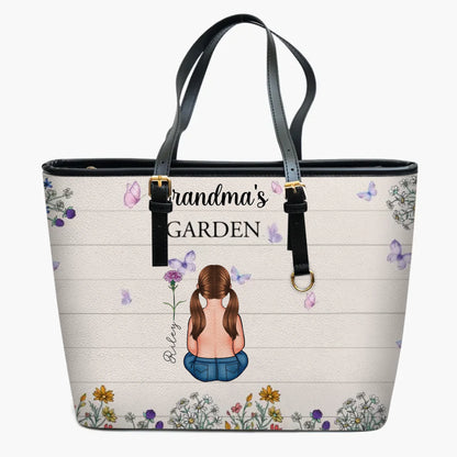 Grandma's Garden - Personalized Leather Bucket Bag - Gift For Grandma, Mom