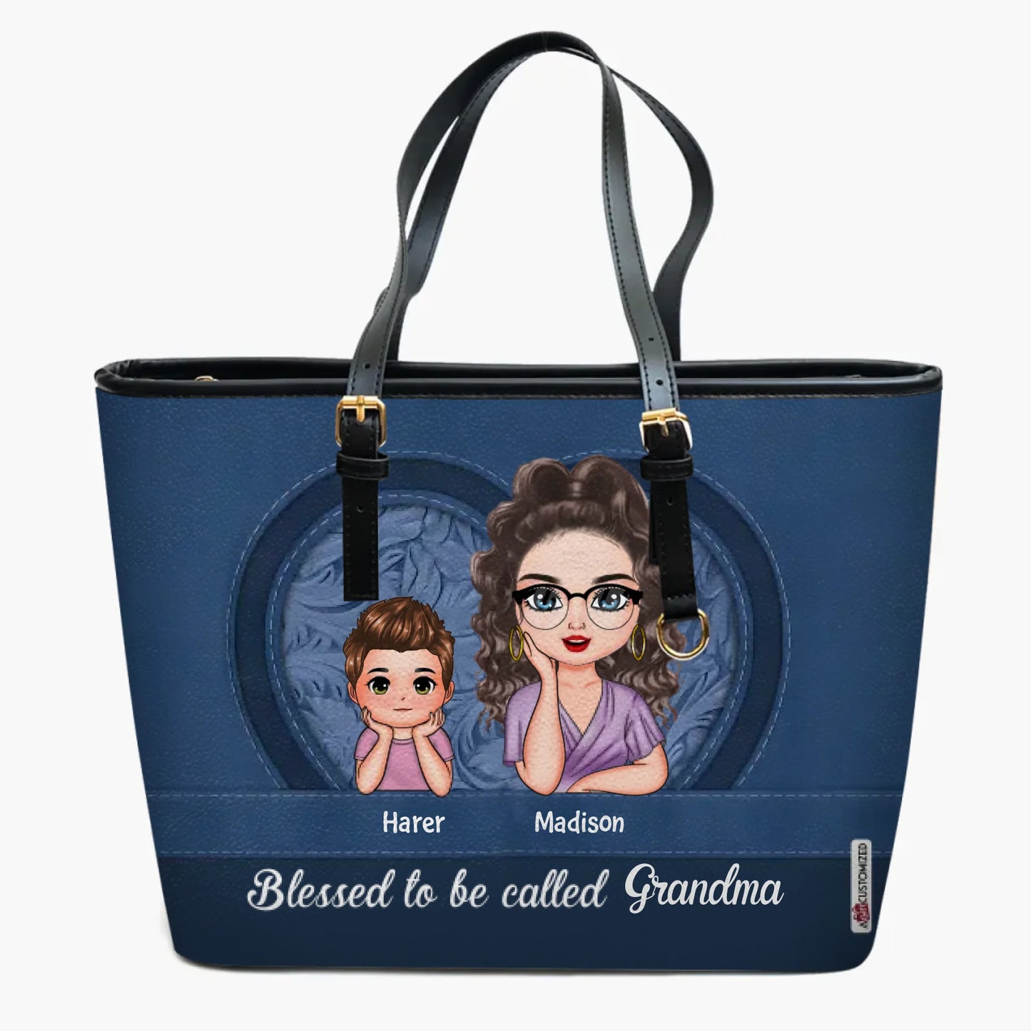 Blessed To Be Called Grandma - Personalized Leather Bucket Bag - Gift For Grandma, Mom