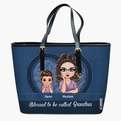 Blessed To Be Called Grandma - Personalized Leather Bucket Bag - Gift For Grandma, Mom