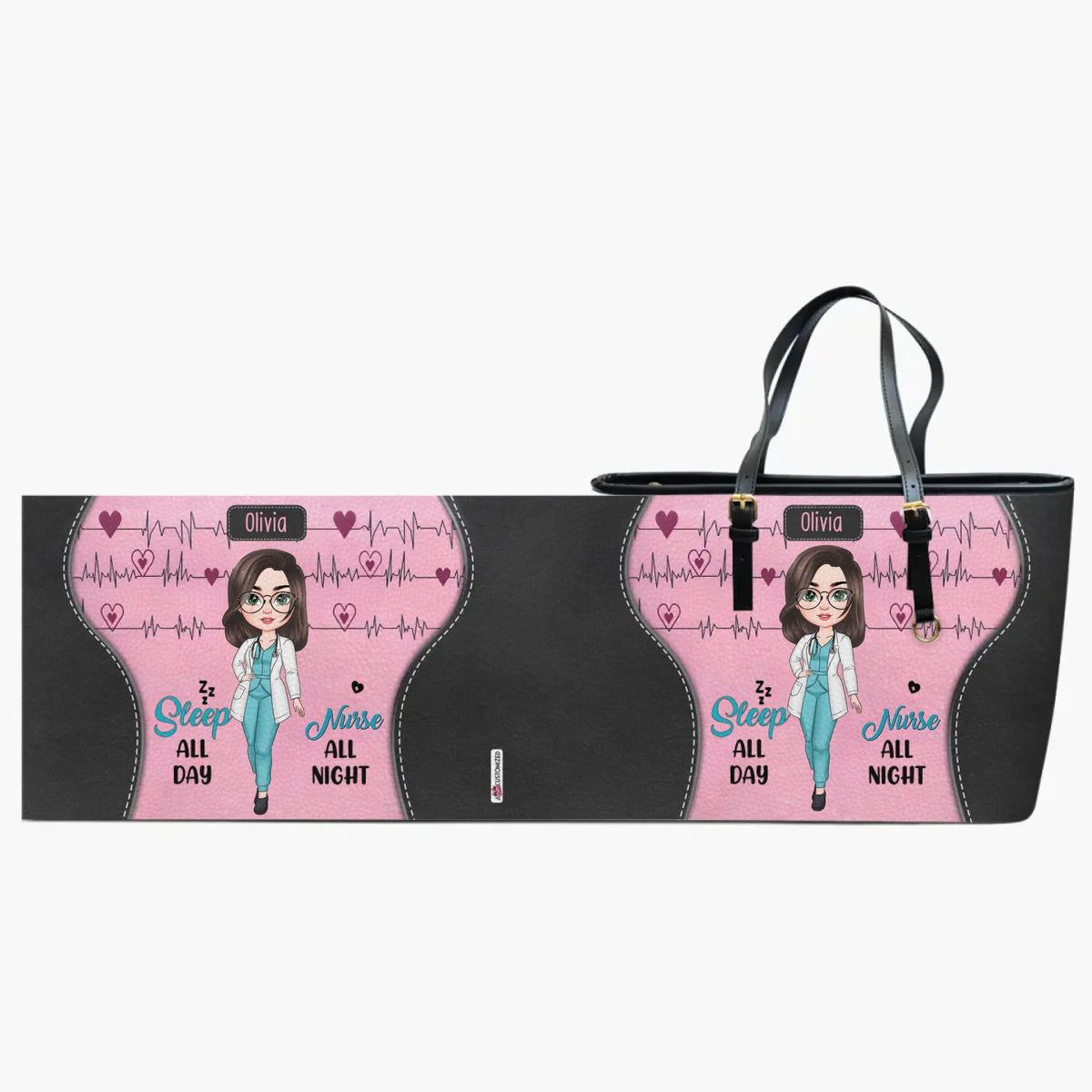 Sleep All Day Nurse All Night - Personalized Custom Leather Bucket Bag - Nurse's Day, Appreciation Gift For Nurse