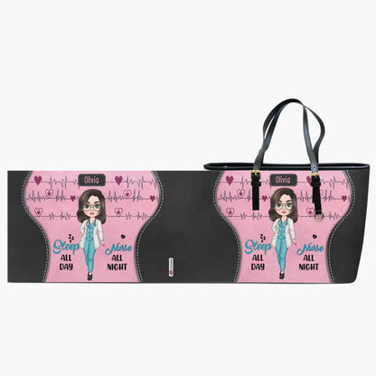 Sleep All Day Nurse All Night - Personalized Custom Leather Bucket Bag - Nurse's Day, Appreciation Gift For Nurse