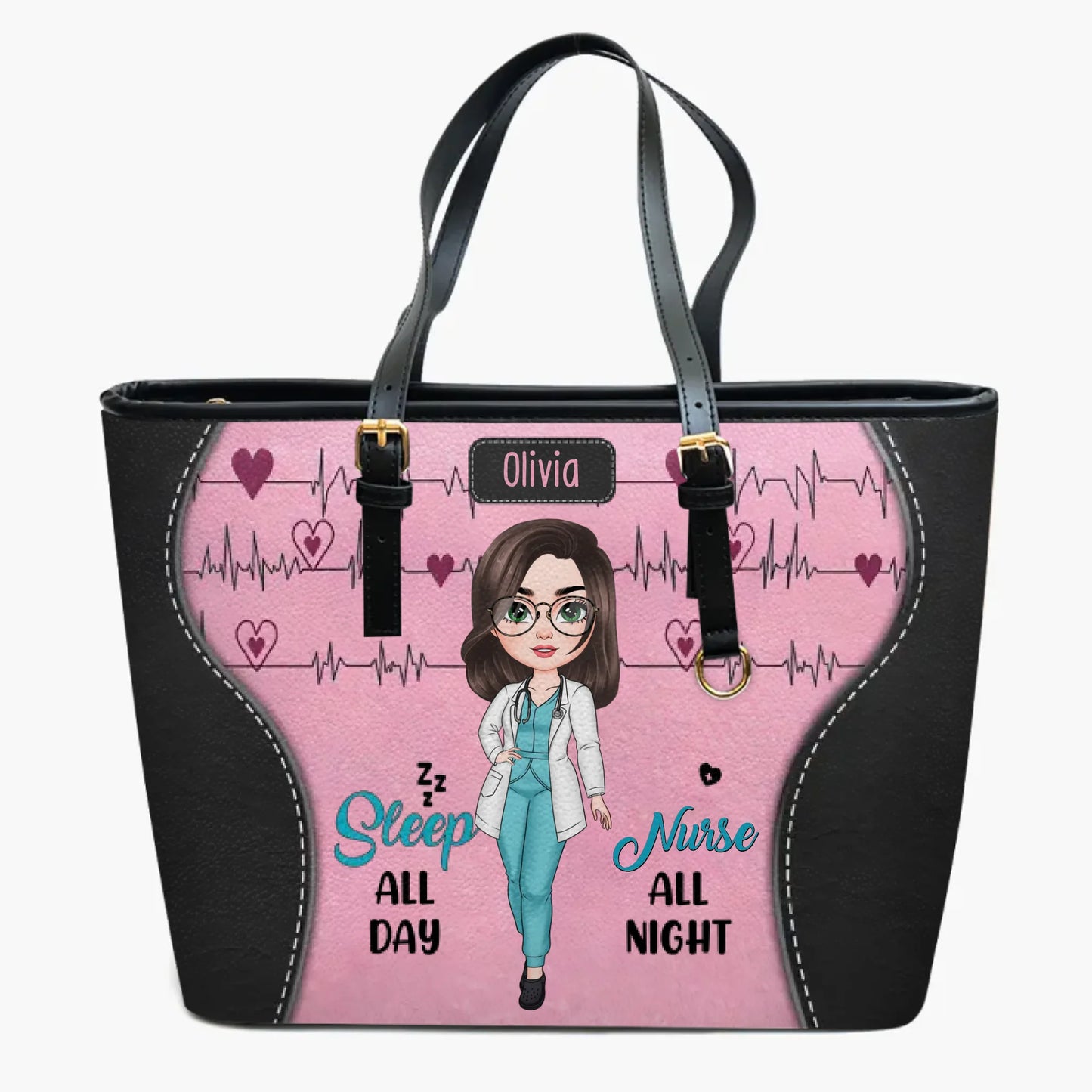 Sleep All Day Nurse All Night - Personalized Custom Leather Bucket Bag - Nurse's Day, Appreciation Gift For Nurse
