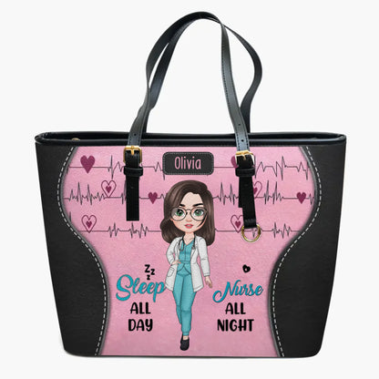 Sleep All Day Nurse All Night - Personalized Custom Leather Bucket Bag - Nurse's Day, Appreciation Gift For Nurse