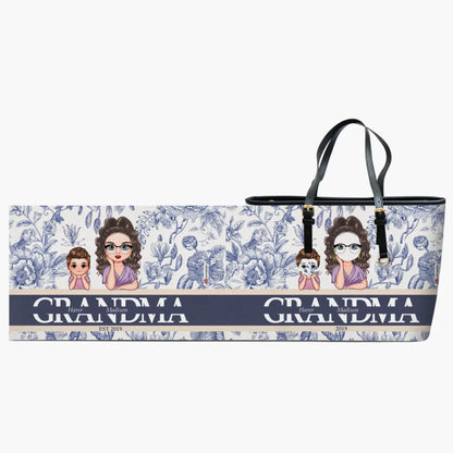 Floral Grandma - Personalized Leather Bucket Bag - Gift For Grandma, Mom