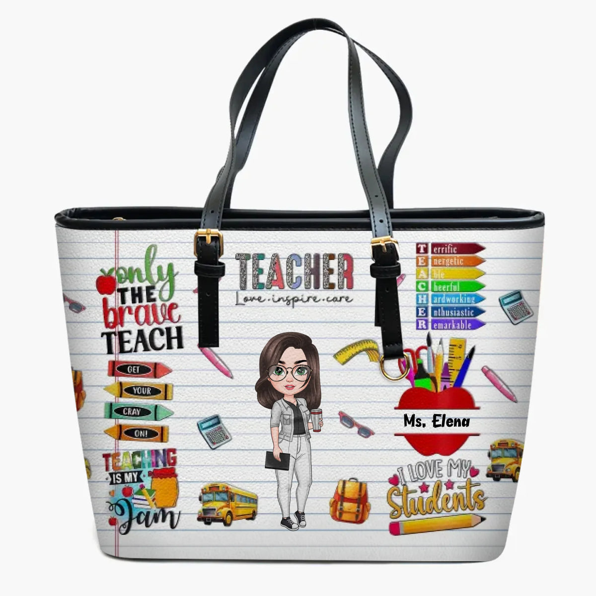 Only The Brave Teach - Personalized Custom Leather Bucket Bag - Teacher's Day, Appreciation Gift For Teacher